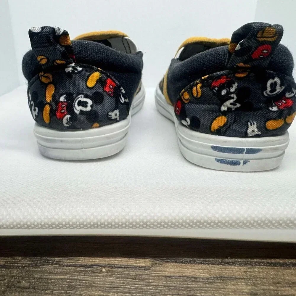 Disney Mickey Mouse Slip On Shoes Black Gray Yellow Toddler Size 5/6